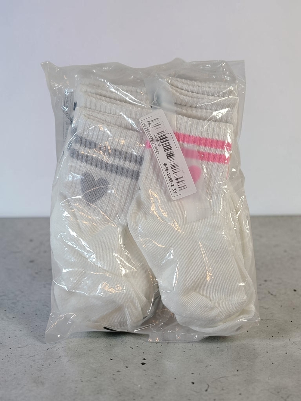 Toddler's White Athletic Crew Socks with Stripes/Heart Size 2 To 3 Yrs 6 Pack